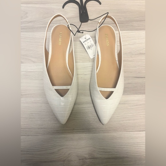Express Shoes - Express White Croc-Embossed Pointed Slingback Flats